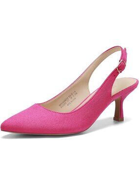 DREAM PAIRS Women's Pink Low Kitten Heels Slingback Pointed Toe Sandals Shoes